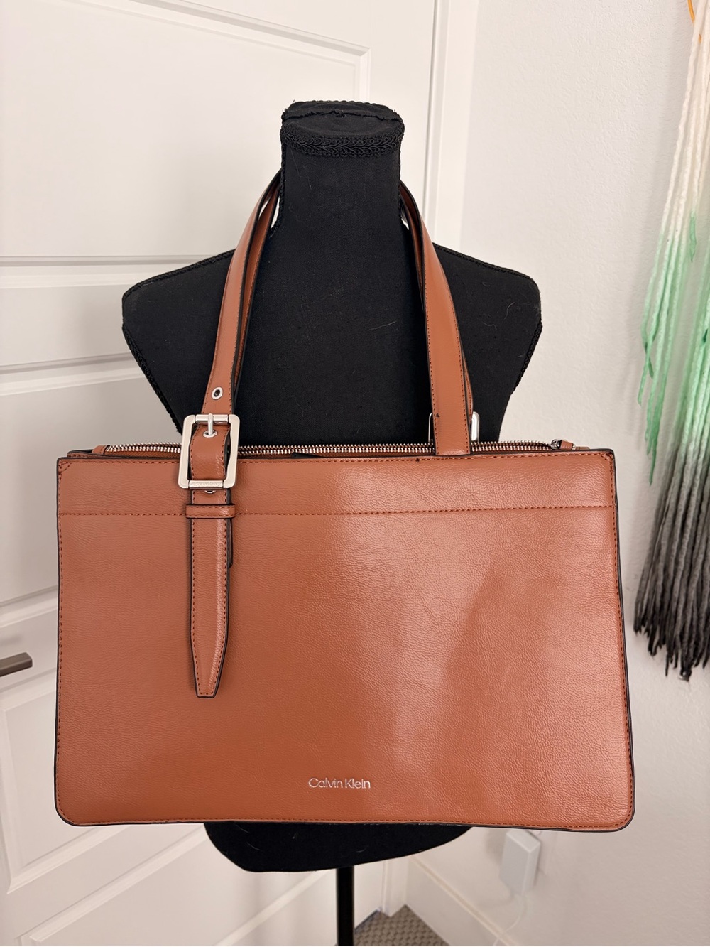 Calvin Klein Brown Leather Structured Tote